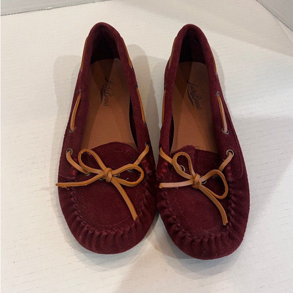 Lucky Brand Womens Suede Moccasin Driving Loafer Shoes Burgundy